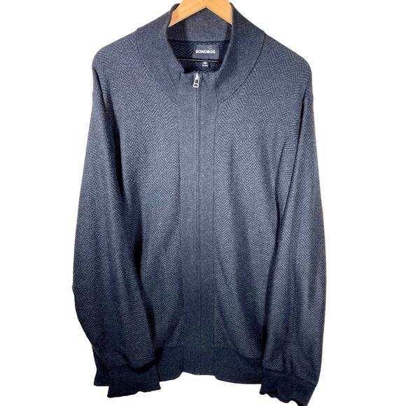 Bonobos Other - BONOBOS Zip Up Cashmere Blend Cardigan Sz XXL Herringbone Charcoal Grey Preppy